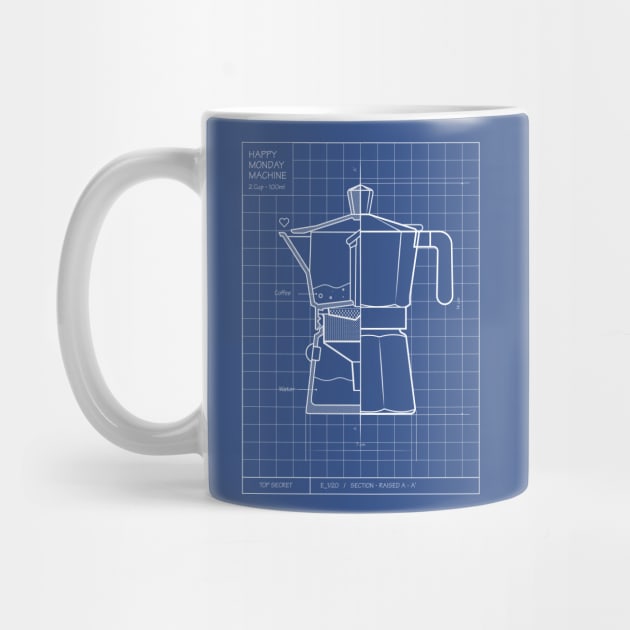 Happy monday machine blue print by Curvilineo